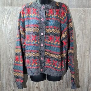 VTG D.D. Sloane Fair Isle Cardigan‎ Sweater Small Wool Blend Nordic Boho